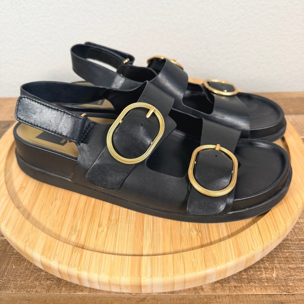 Dolce Vita Starla Platform Sandals Women 9 Black Leather Gold Buckle Slingback